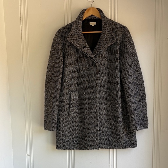 J. Crew Black and White Tweed Wool Coat - Picture 1 of 8